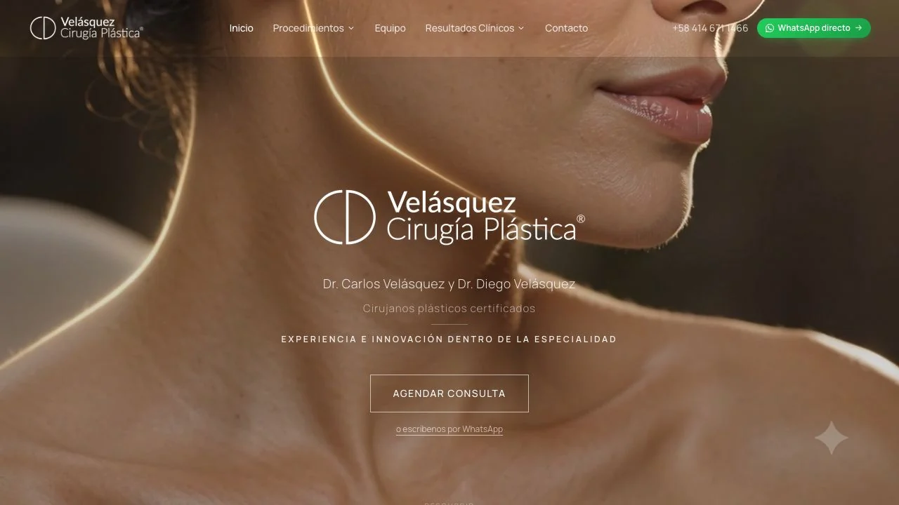 Velásquez Plastic Surgery homepage on desktop